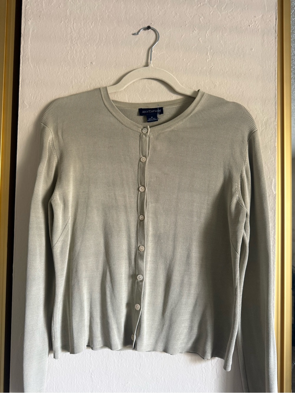 Ann Taylor Light Sage Green Button-Front Knit Cardigan